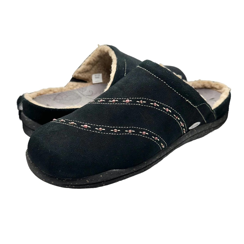 NWOT Acorn | Women | Black Wool Lined Beaded Outdoor Clog Slippers | Size 11